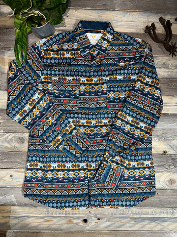 Aztec Multi Navy Long Sleeve Shirt K23