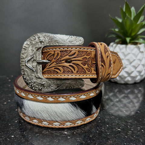Cowhide Black&White Leather Belt
