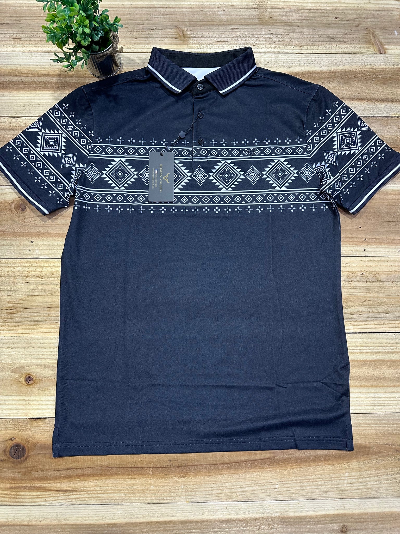 Aztec Black Border Polo