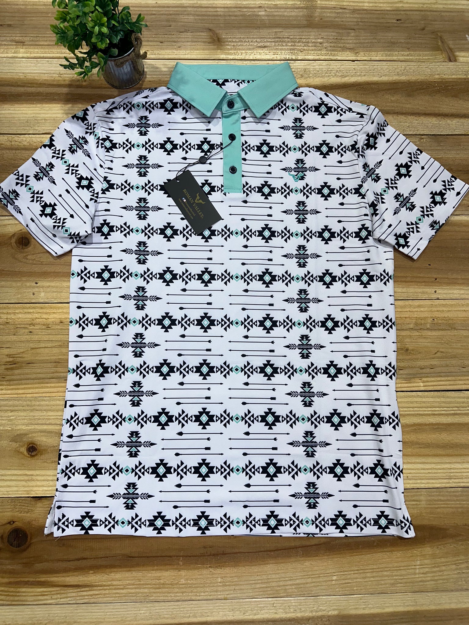 Aztec Aqua Teal Polo