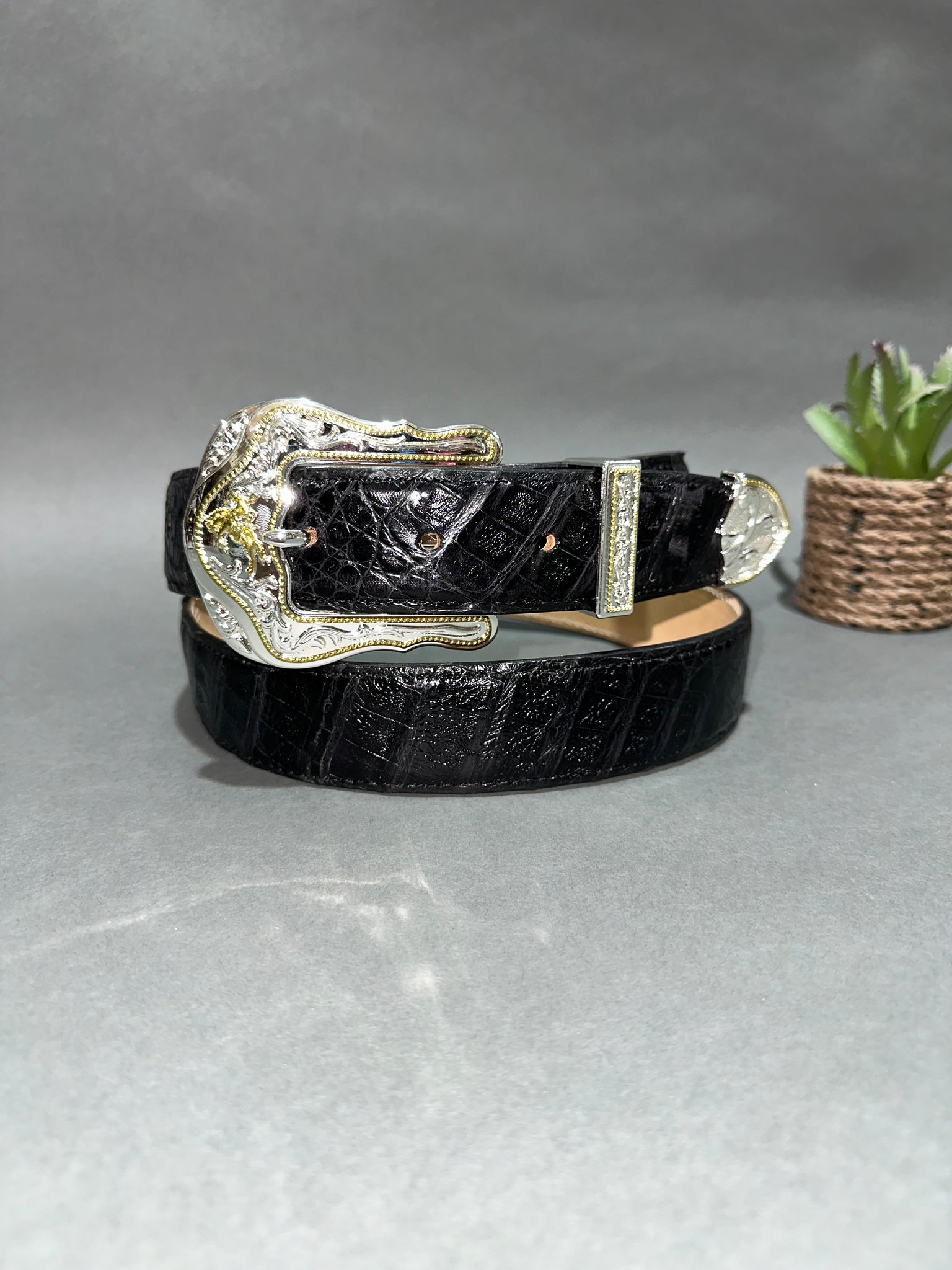 Exotic Caiman Black Leather