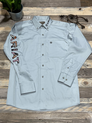 Ariat Team Pearl Grey Team Logo Twill Long Sleeve Shirt