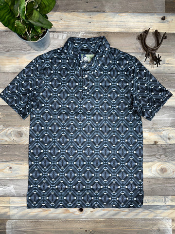 Black Gray Geo Aztec Polo