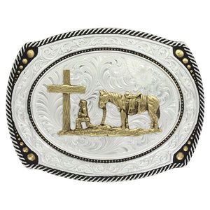 Large Cameo Roped Buckle with Christian Cowboy