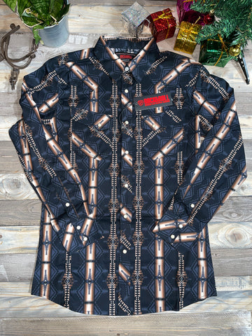 Rock & Roll Denim Aztec Brown Long Sleeves