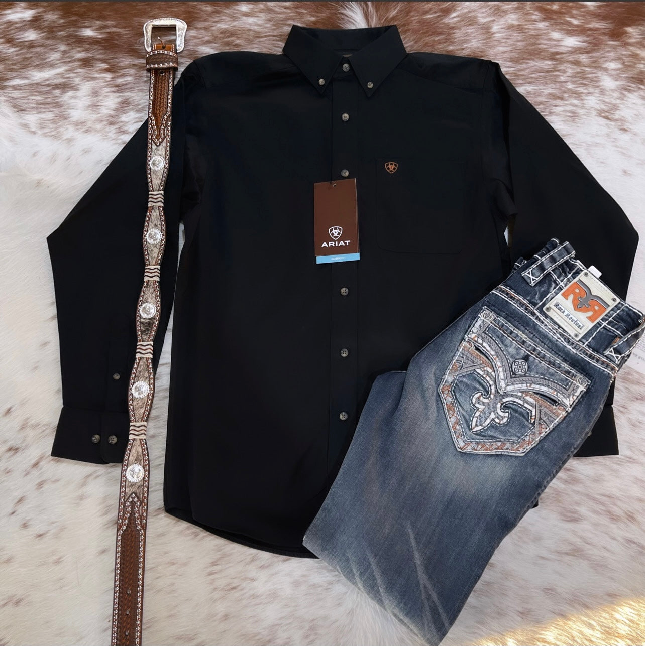 black ariat dress shirt Ariat Men's L/S Black Print Abel Fitted Team Button Shirt
