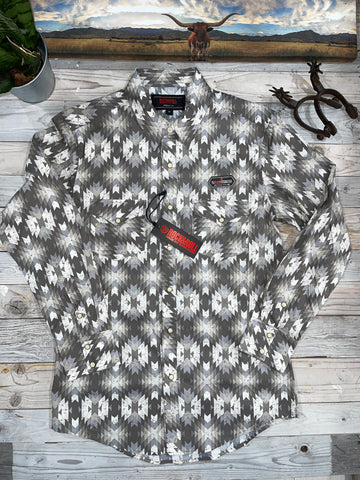 Rock & Roll Soft Gray Aztec White Sky Long Sleeve