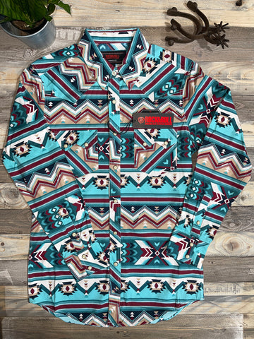 Rock & Roll Denim Aztec Aqua Long Sleeves 22