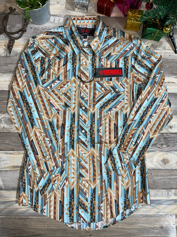 Rock & Roll Denim Aztec Teal Long Sleeves