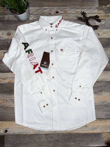 Ariat Team Logo White Twill Mexico Long sleeve  Shirt