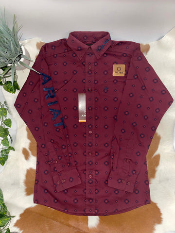 Ariat Team Wade Burgandy L/S Shirt