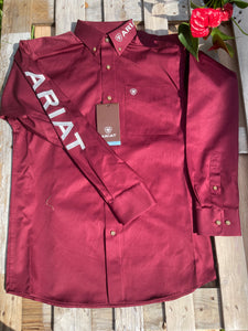 Ariat Team Burgundy Logo Twill Long Sleeve Shirt