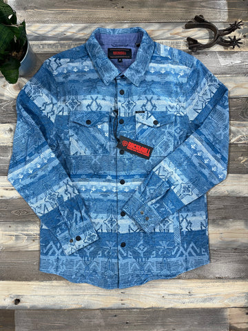 ROCK & ROLL DENIM AZTEC SHIRT JACKET SKY