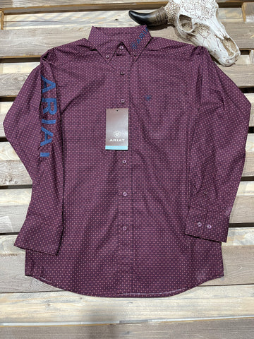 Ariat Team Logo Burgandy L/S Shirt