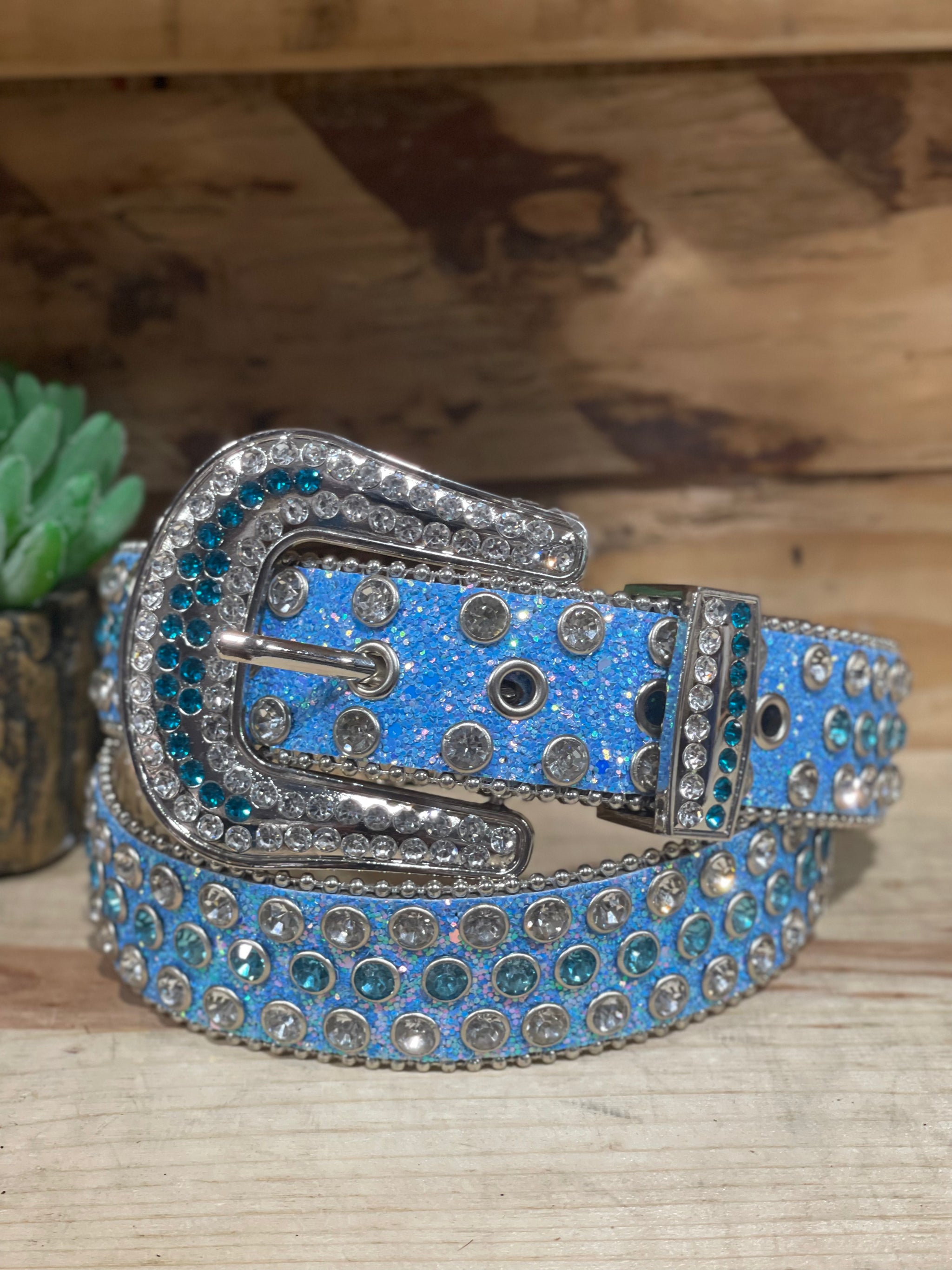 Bella Sky Blue Rhinestones Belt – Roman Valley Ranch display picture 2