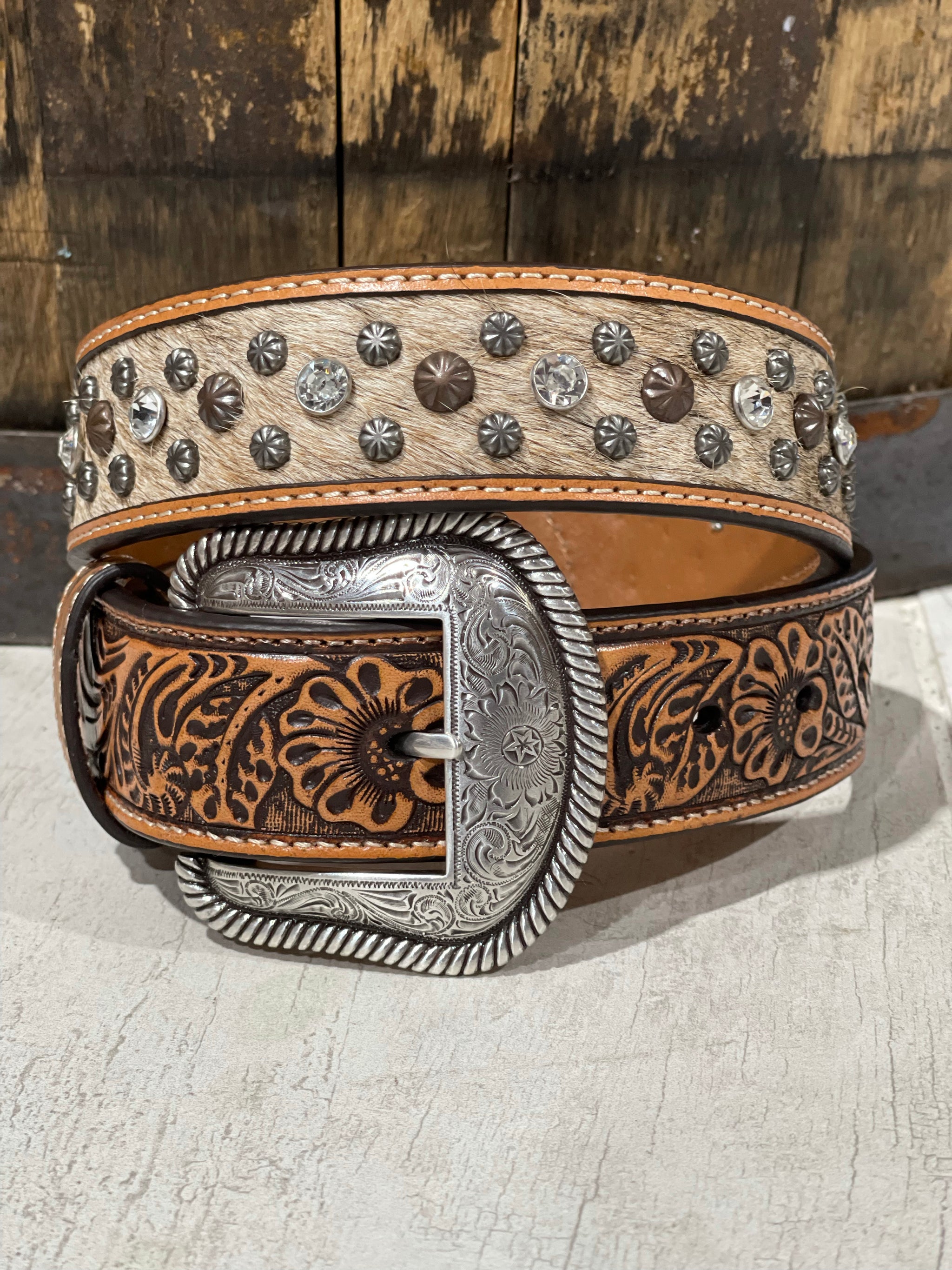 Women rhinestone calf hair belt – Roman Valley Ranch display picture 2