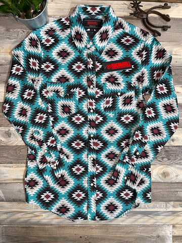 Rock & Roll Denim Aztec teal Long Sleeves